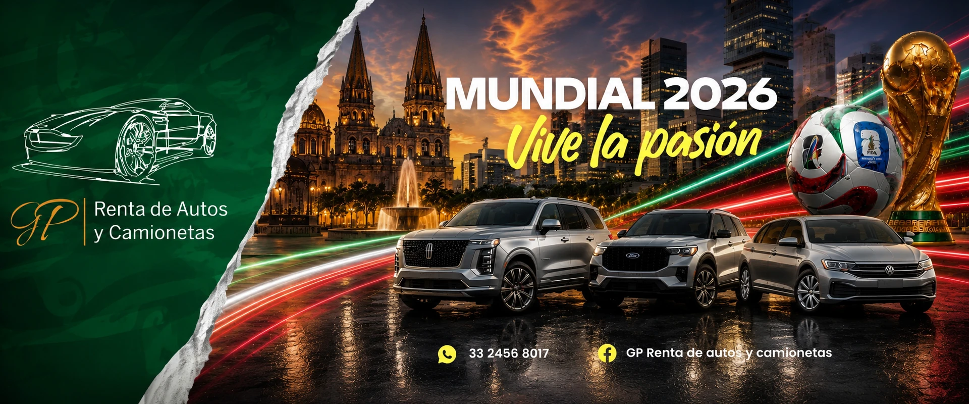 Autos y camionetas disponibles para renta durante el Mundial 2026 en Guadalajara con GP Renta de Autos y Camionetas.